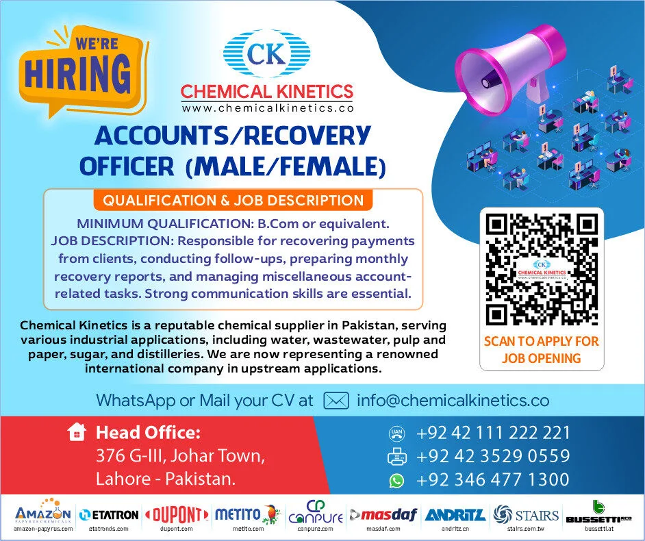 AccountsRecovery Officer MaleFemale - We Are Hiring Accounts Recovery Officer - Chemical Kinetics